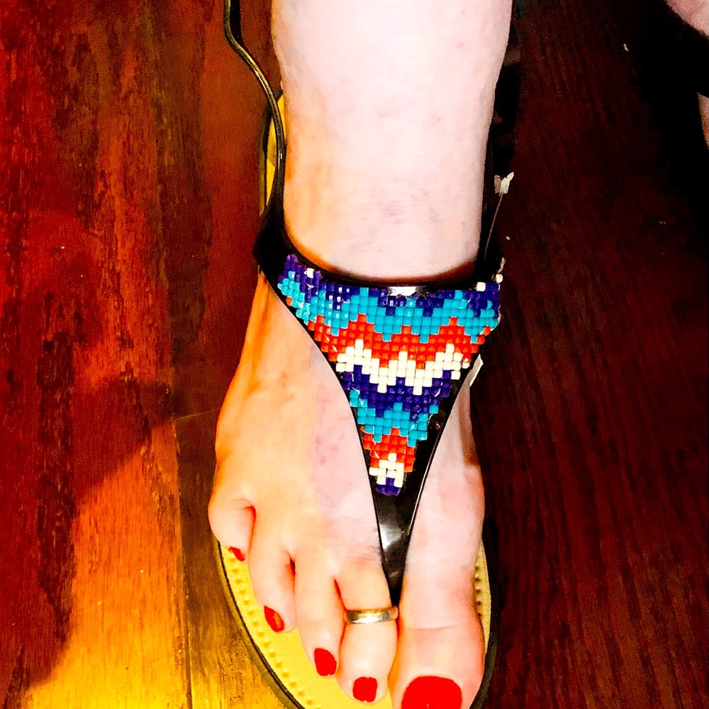 Reduced. Multi-color beaded sandals